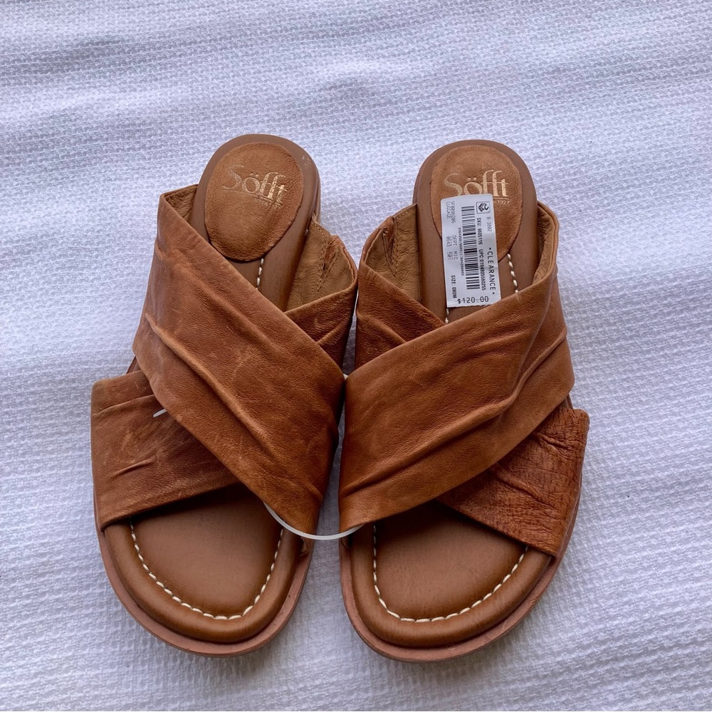 Sofft Tan Leather Slide Sandals SIZE:8